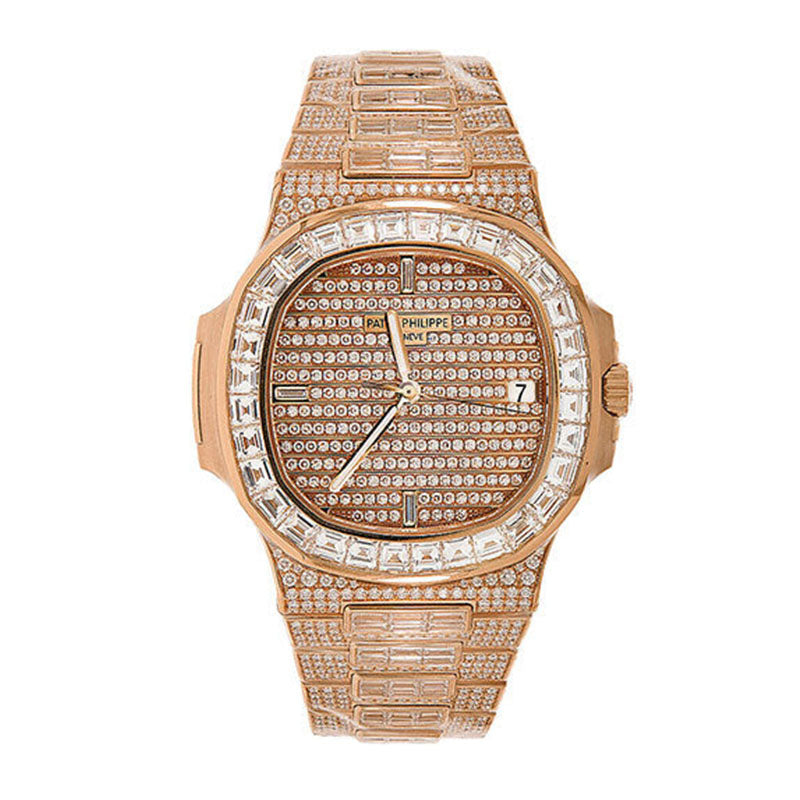 Patek Philippe Nautilus - 40mm Rose Gold Diamond Paved Case - Diamond Paved Dial - Diamond Paved Bracelet - 5719/10R-010