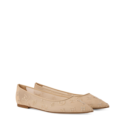 Women's Gala Flat Ballerina Brown Mesh Strass 1AIFUI