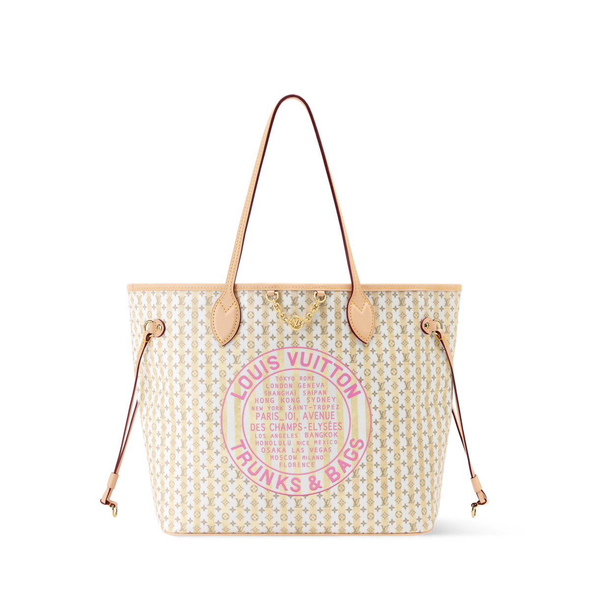 Women's Neverfull MM LV Stamp Nude Rose Monogram Canvas Tote Bag