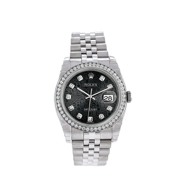 Datejust 36 Black Jubilee design set with Diamonds Dial 18k White Gold Diamond Bezel Jubilee Men's Watch 116244