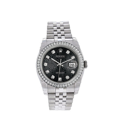 Datejust 36 Black Jubilee design set with Diamonds Dial 18k White Gold Diamond Bezel Jubilee Men's Watch 116244