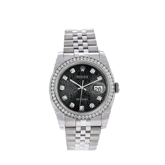 Datejust 36 Black Jubilee design set with Diamonds Dial 18k White Gold Diamond Bezel Jubilee Men's Watch 116244
