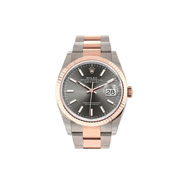 Datejust 36 Dark Rhodium Dial Fluted Rose Gold Two Tone Watch 126231 NP