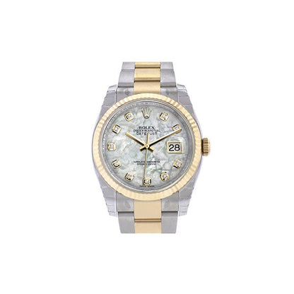 Datejust 36 White mother-of-peaDiamond Dial Fluted 18K Gold Two Tone Oyster Watch 116233