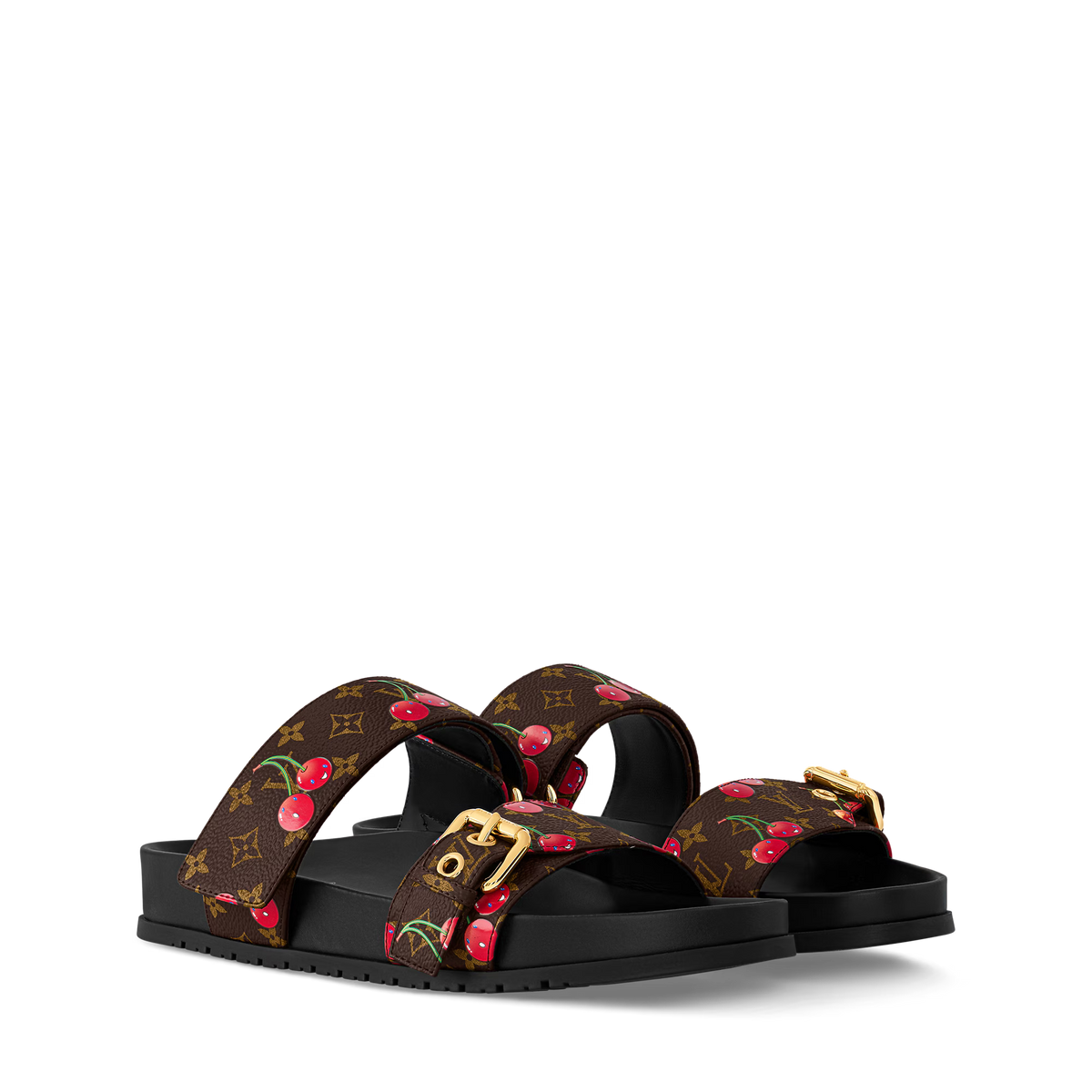 Women's Bom Dia Flat Comfort Mule Brown Monogram Cherry 1AHM03