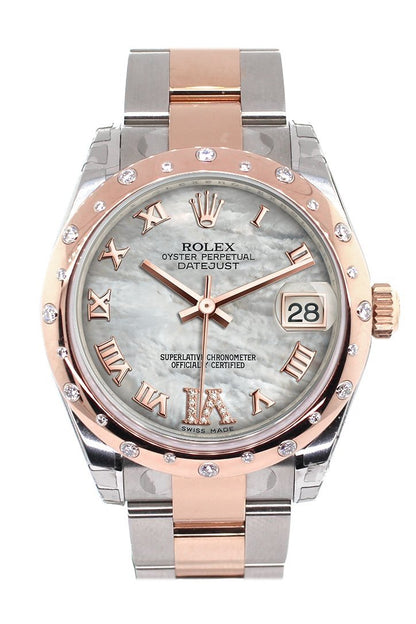 Datejust 31 White Mother of PeaRoman Large VI set with Diamond Dial Diamond Bezel 18K Rose Gold Two Tone Ladies Watch 178341