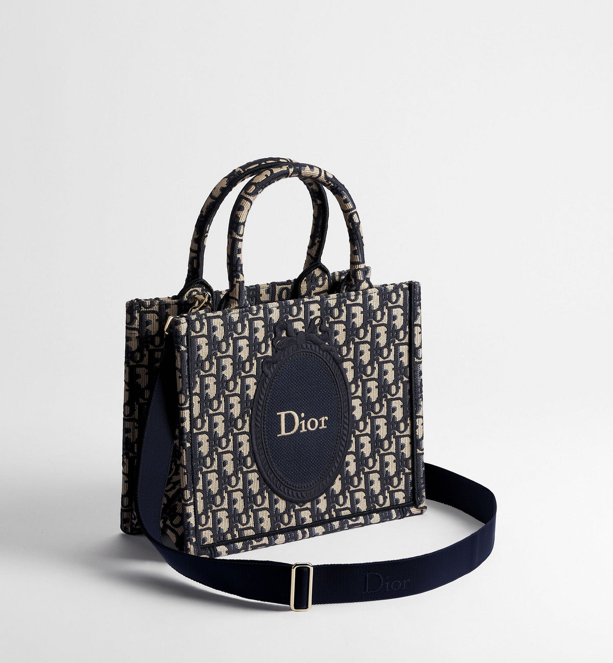 Women's Small Book Tote with Blue Oblique Jacquard and Médaillon Signature