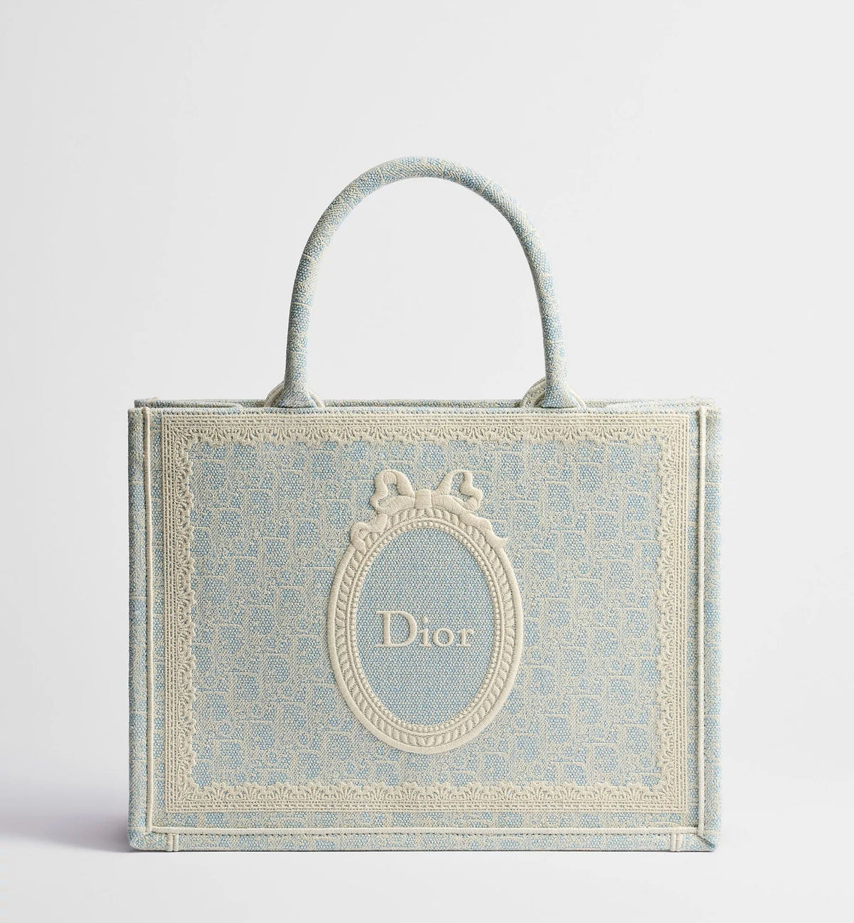 Women's Medium Book Tote With Céleste Blue Washed Embroidery And Shoulder Strap