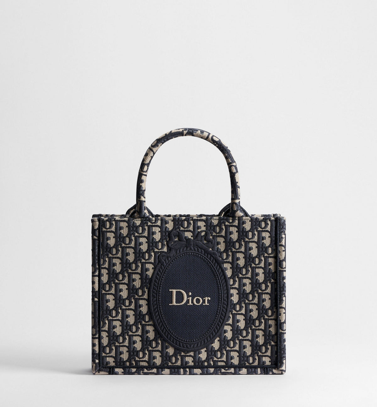 Women's Small Book Tote with Blue Oblique Jacquard and Médaillon Signature