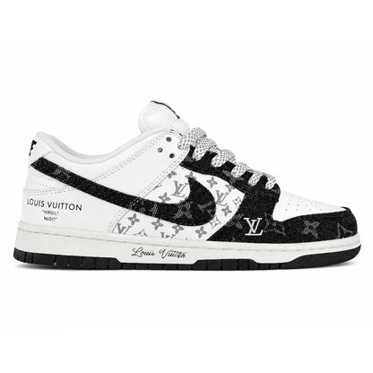LV x Nike SB Dunk Low White Black Denim Monogram Sneaker