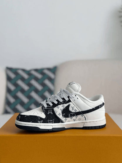 LV x Nike SB Dunk Low White Black Denim Monogram Sneaker