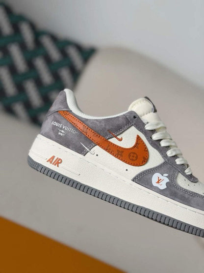 LV x Nike Air Force 1 Low â€œGrey Monogram Orange Swooshâ€