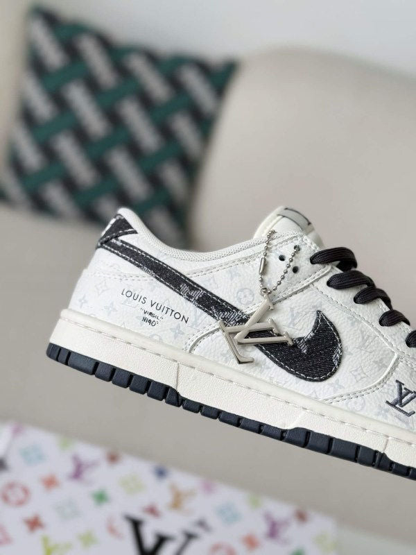 LV x Nike Dunk Low Sneaker in Black and White Monogram Canvas