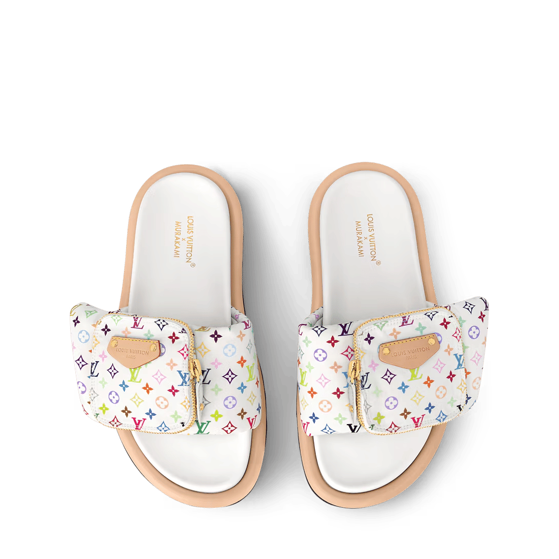 LV Pool Pillow Flat Comfort Mule  x "Takashi Murakami" White Multicolor
