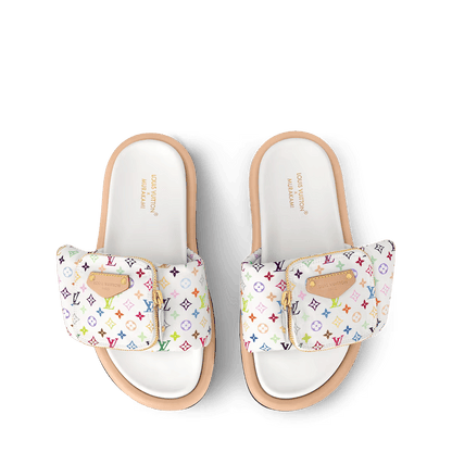 LV Pool Pillow Flat Comfort Mule  x "Takashi Murakami" White Multicolor