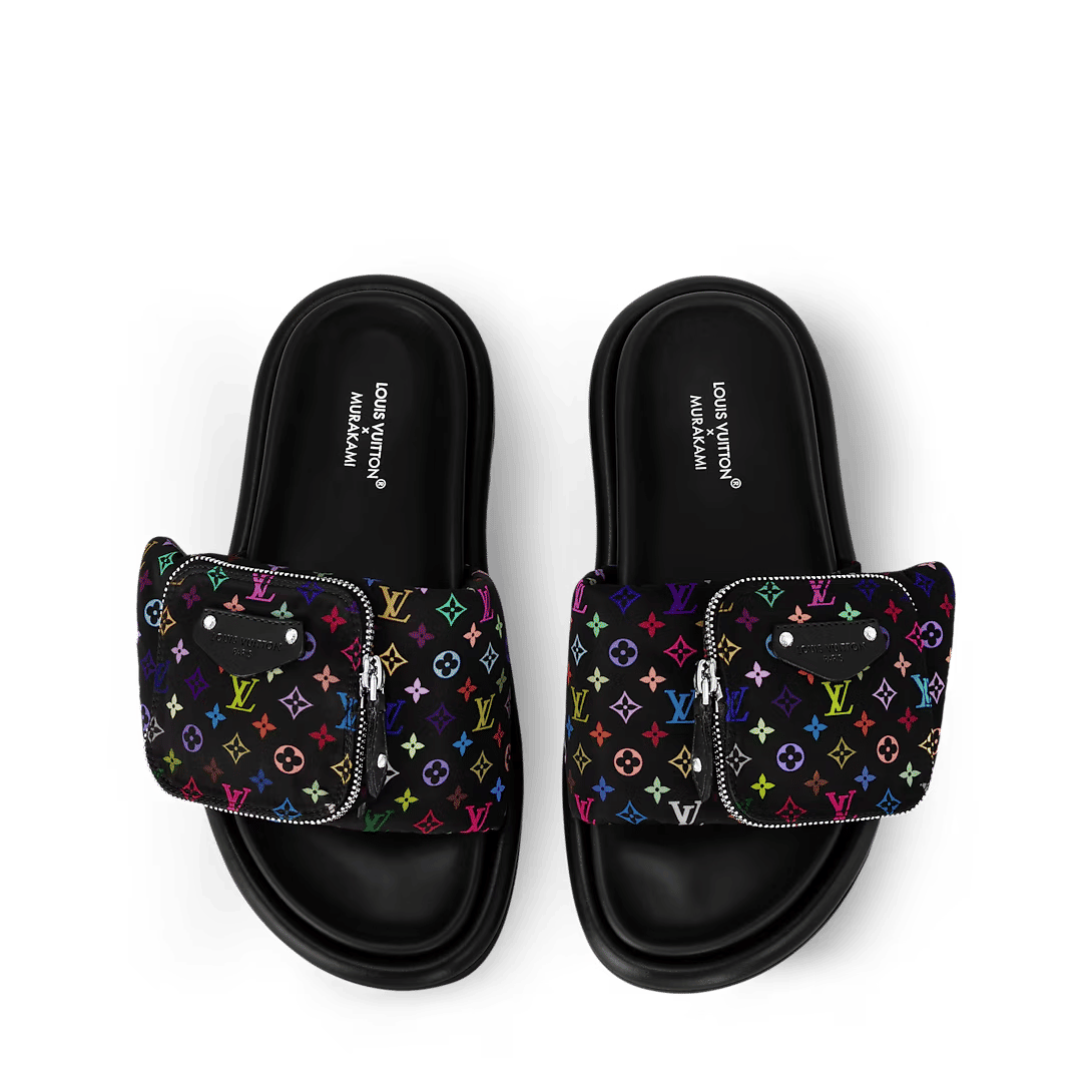 LV Pool Pillow Flat Comfort Mule  x "Takashi Murakami" Black Multicolor