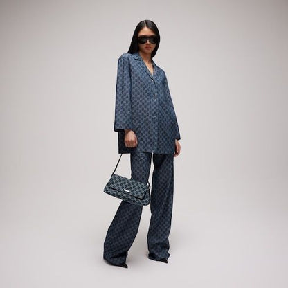 Women's Madison Medium Shoulder Bag With GG Denim And Logo Plaque
