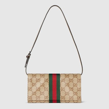 Small Pouch With Strap And Web GG Coated Canvas