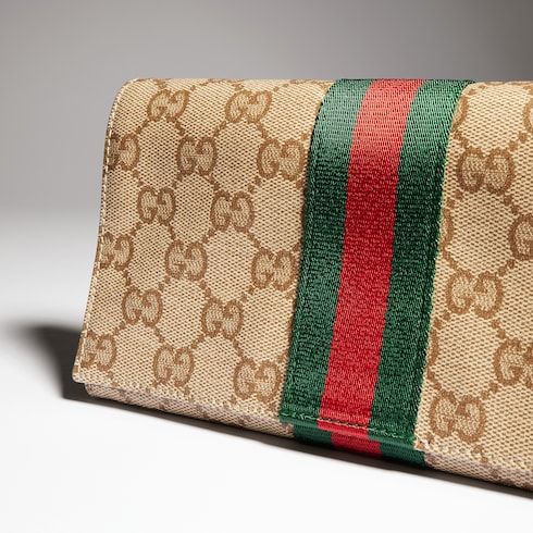 Small Pouch With Strap And Web GG Coated Canvas