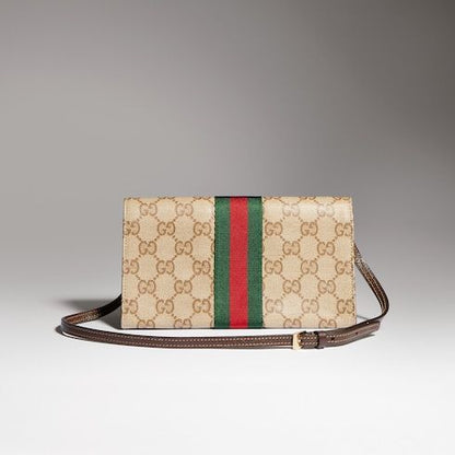 Small Pouch With Strap And Web GG Coated Canvas