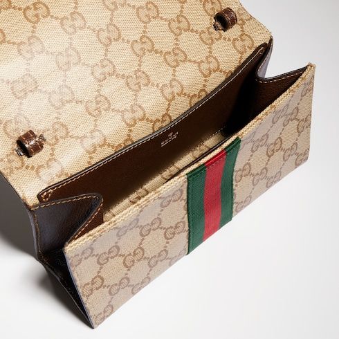 Small Pouch With Strap And Web GG Coated Canvas