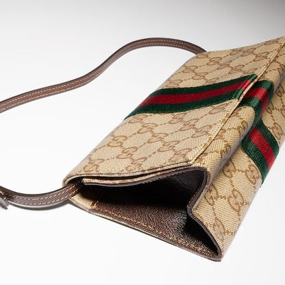 Small Pouch With Strap And Web GG Coated Canvas