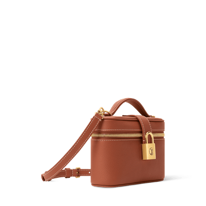Vanity Pouch Cognac Low Key Calfskin Leather Aged Gold-Toned Hardware
