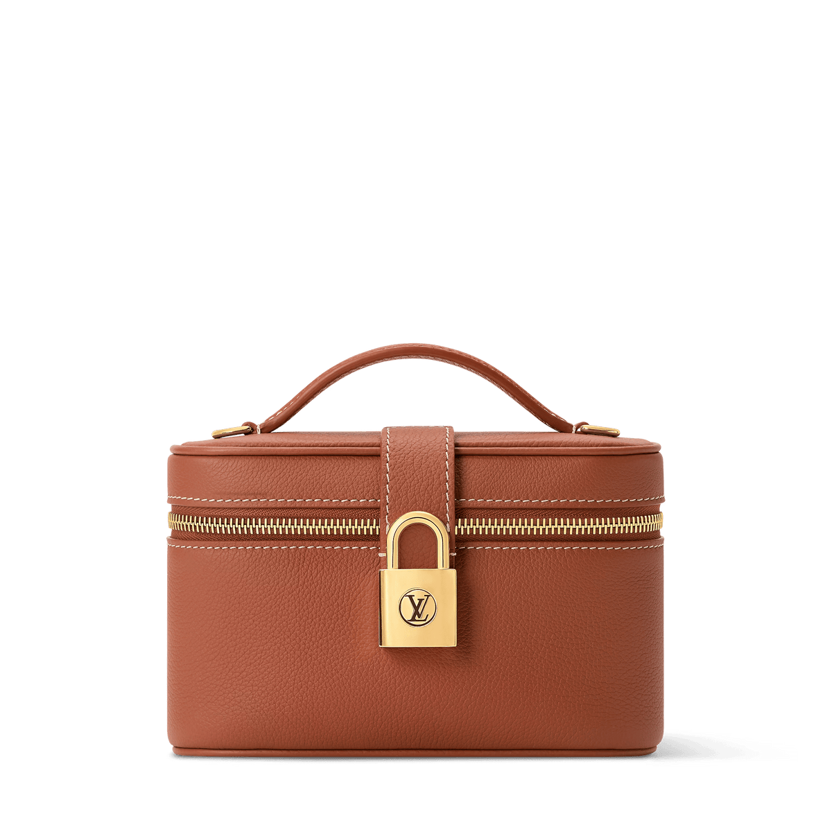 Vanity Pouch Cognac Low Key Calfskin Leather Aged Gold-Toned Hardware