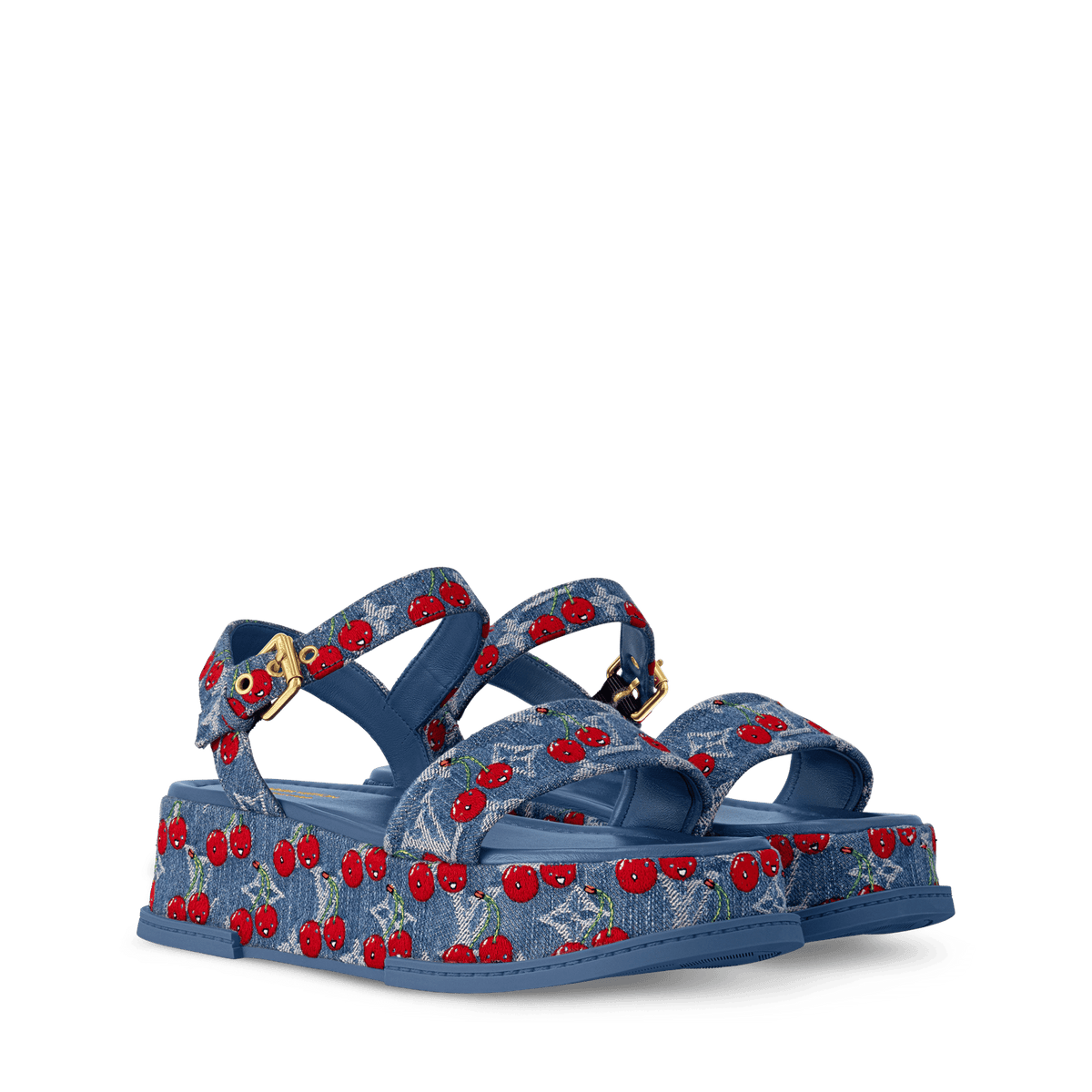 Women's Maya Platform Sandal Blue Monogram Cherry Denim 1AHNYD