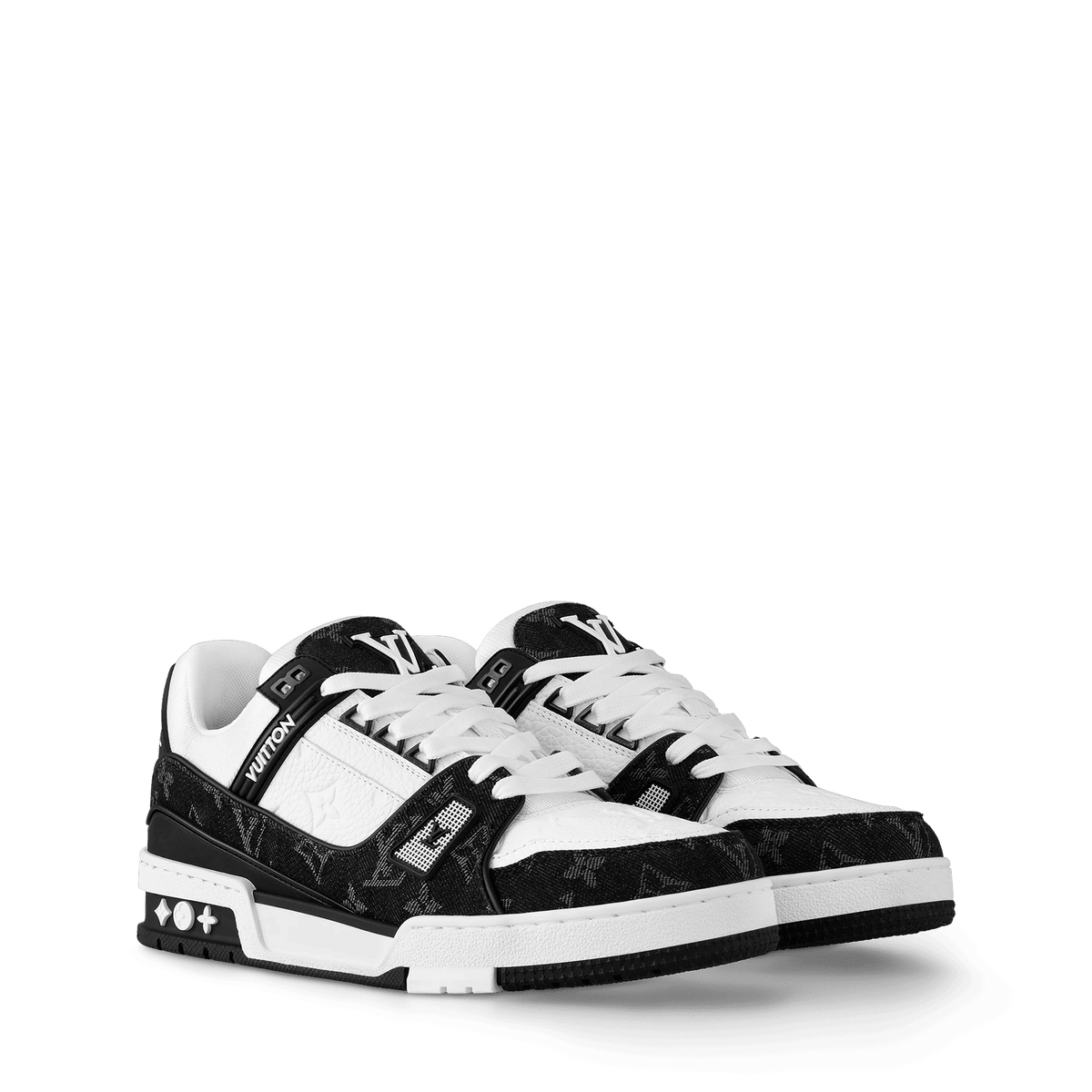 Women's LV Trainer Sneaker Black Calf Leather Monogram Denim 1AC2A7