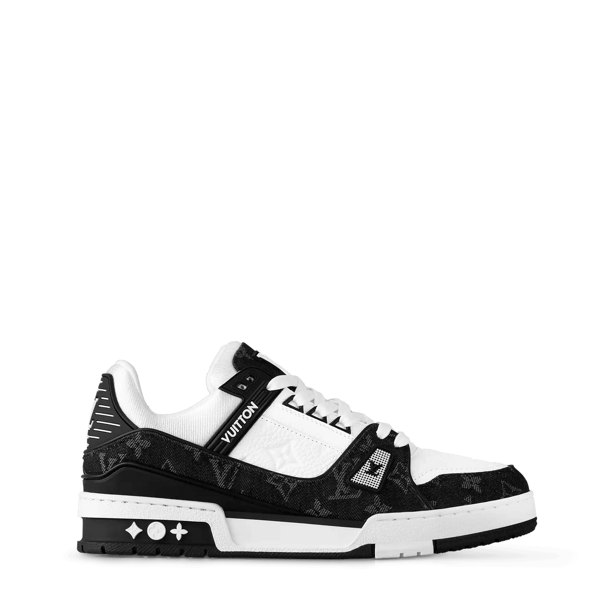 Women's LV Trainer Sneaker Black Calf Leather Monogram Denim 1AC2A7