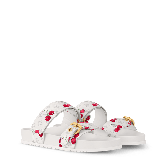 Women's Bom Dia Flat Comfort Mule White Monogram Cherry 1AHLZ7