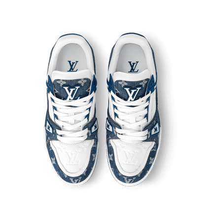 Women's LV Trainer Sneaker Light Blue Calf Leather Monogram Denim 1AC2AG