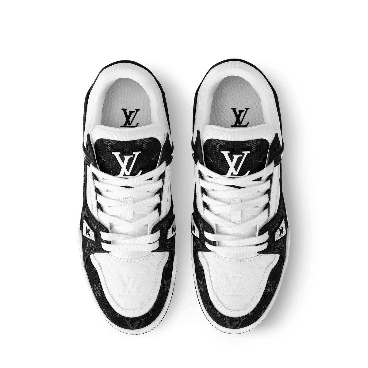 Women's LV Trainer Sneaker Black Calf Leather Monogram Denim 1AC2A7