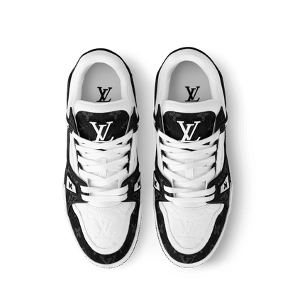 Women's LV Trainer Sneaker Black Calf Leather Monogram Denim 1AC2A7