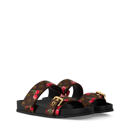 Women's Bom Dia Flat Comfort Mule Brown Monogram Cherry 1AHM03