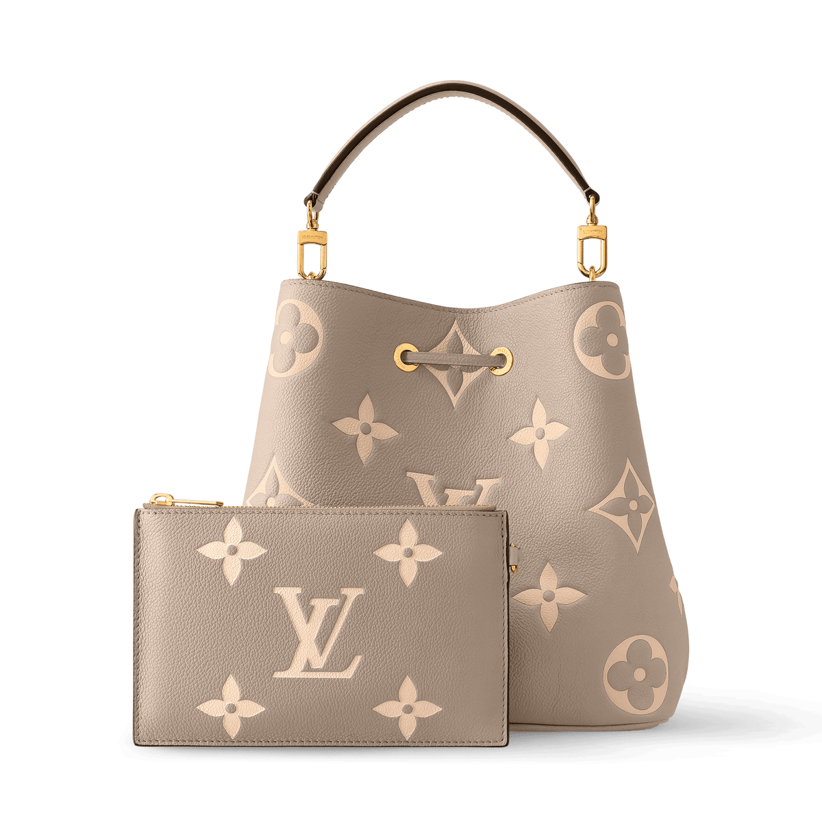 NéoNoé MM Bicolor Monogram Empreinte Leather Tourterelle Gray Gold-Toned Hardware