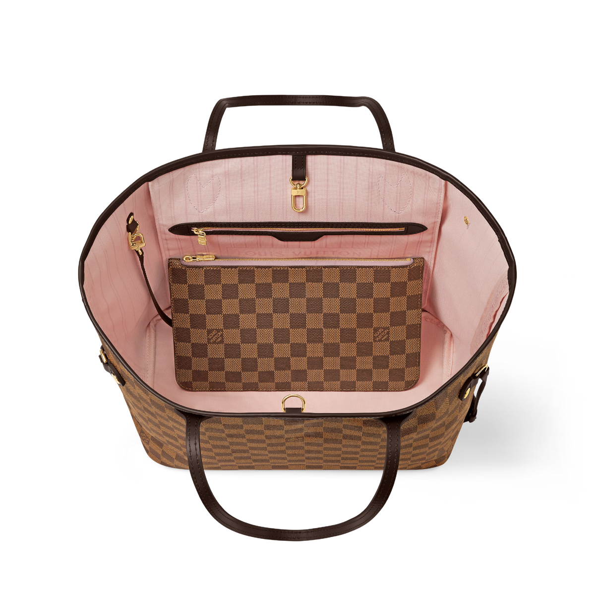 Neverfull MM Damier Ebene Coated Canvas Rose Ballerine Gold-Toned Hardware