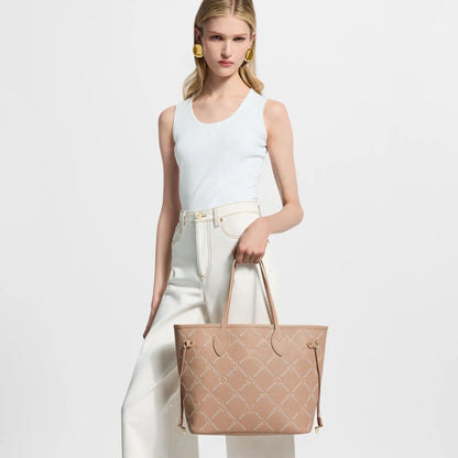 Women's Neverfull MM Hazelnut Monogram Empreinte Leather Tote Bag M29486