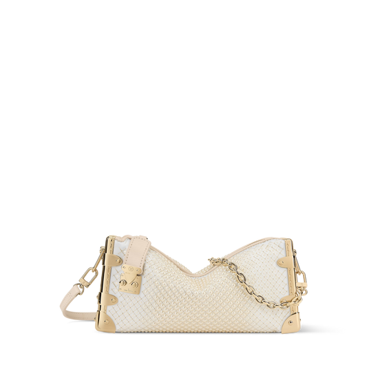 Slim Trunk Cream Satin Pearl Embellishment Gold-Toned Hardware