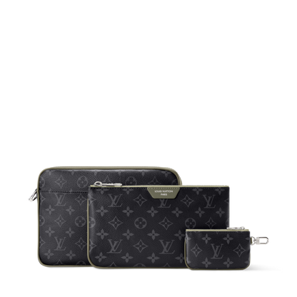 Trio Messenger Monogram Eclipse Canvas Khaki Green Ruthenium-Tone Brass Hardware