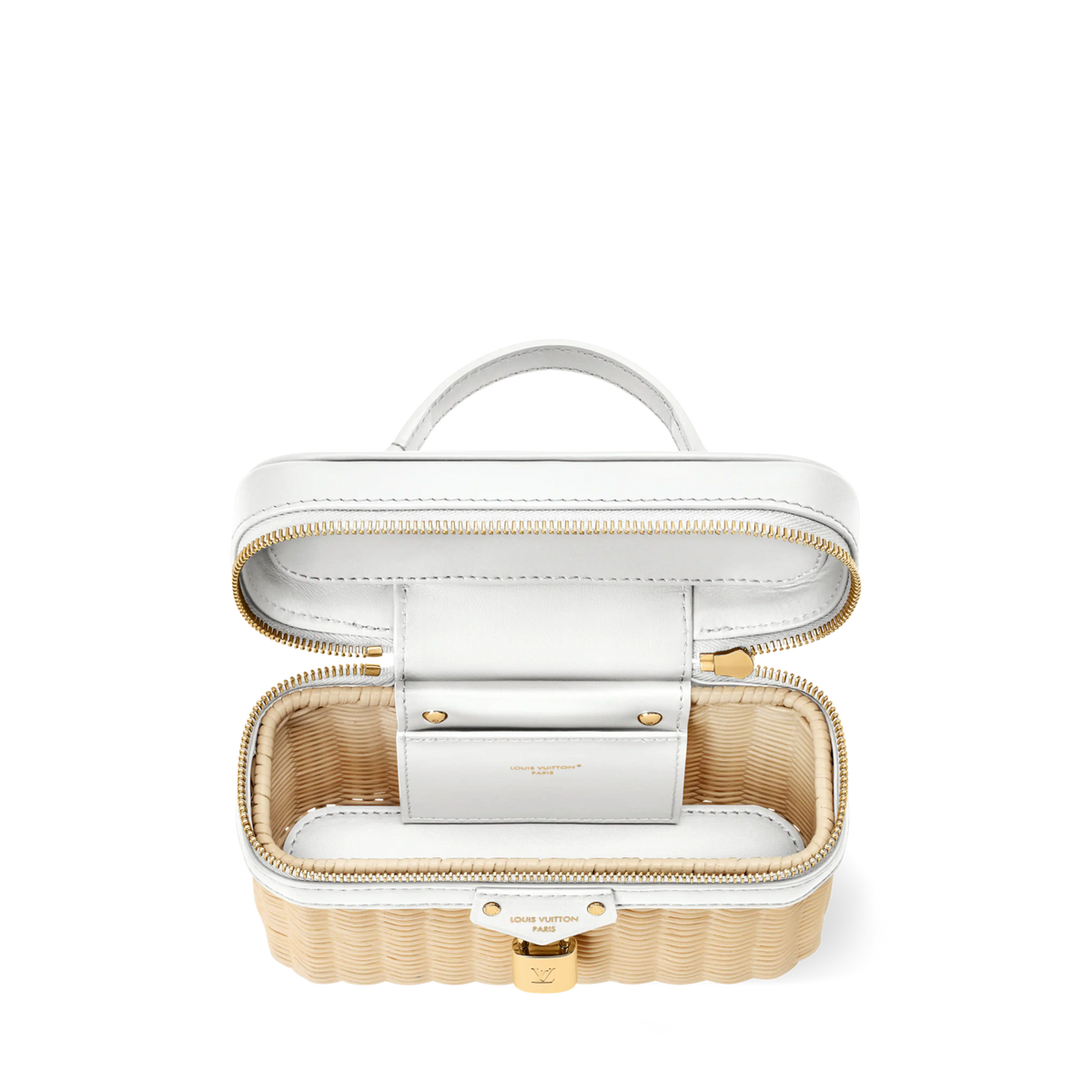 Vanity Chain Pouch Rattan Leather Snow Gold-Toned Hardware