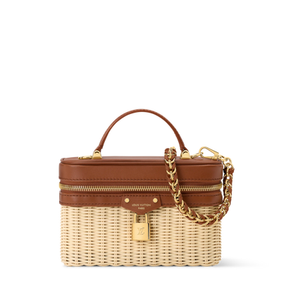 Vanity Chain Pouch Rattan Brown Gold-Toned Hardware