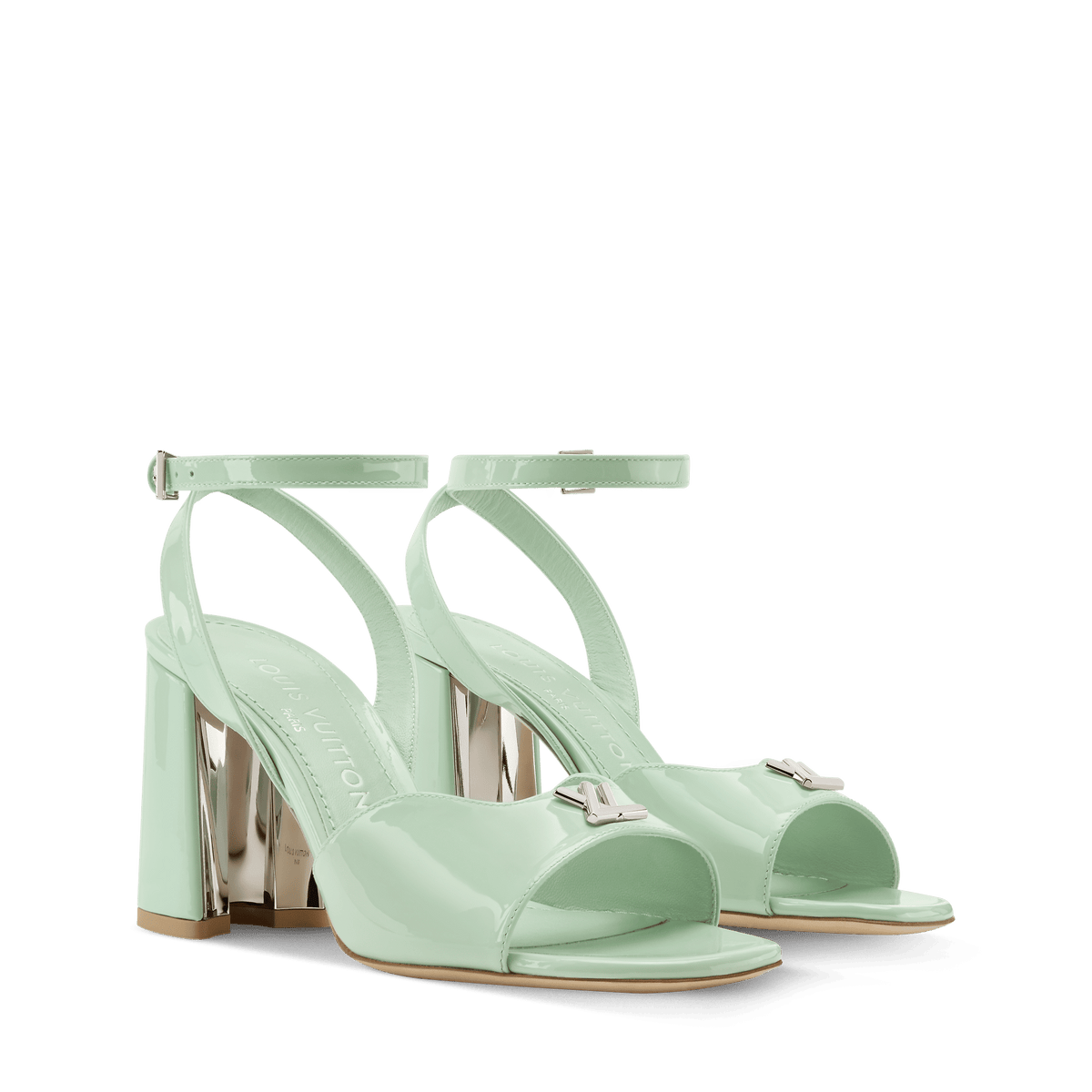 Women's Swing Open Back Water Green Patent Calf Leather Sandal 1AJKMH