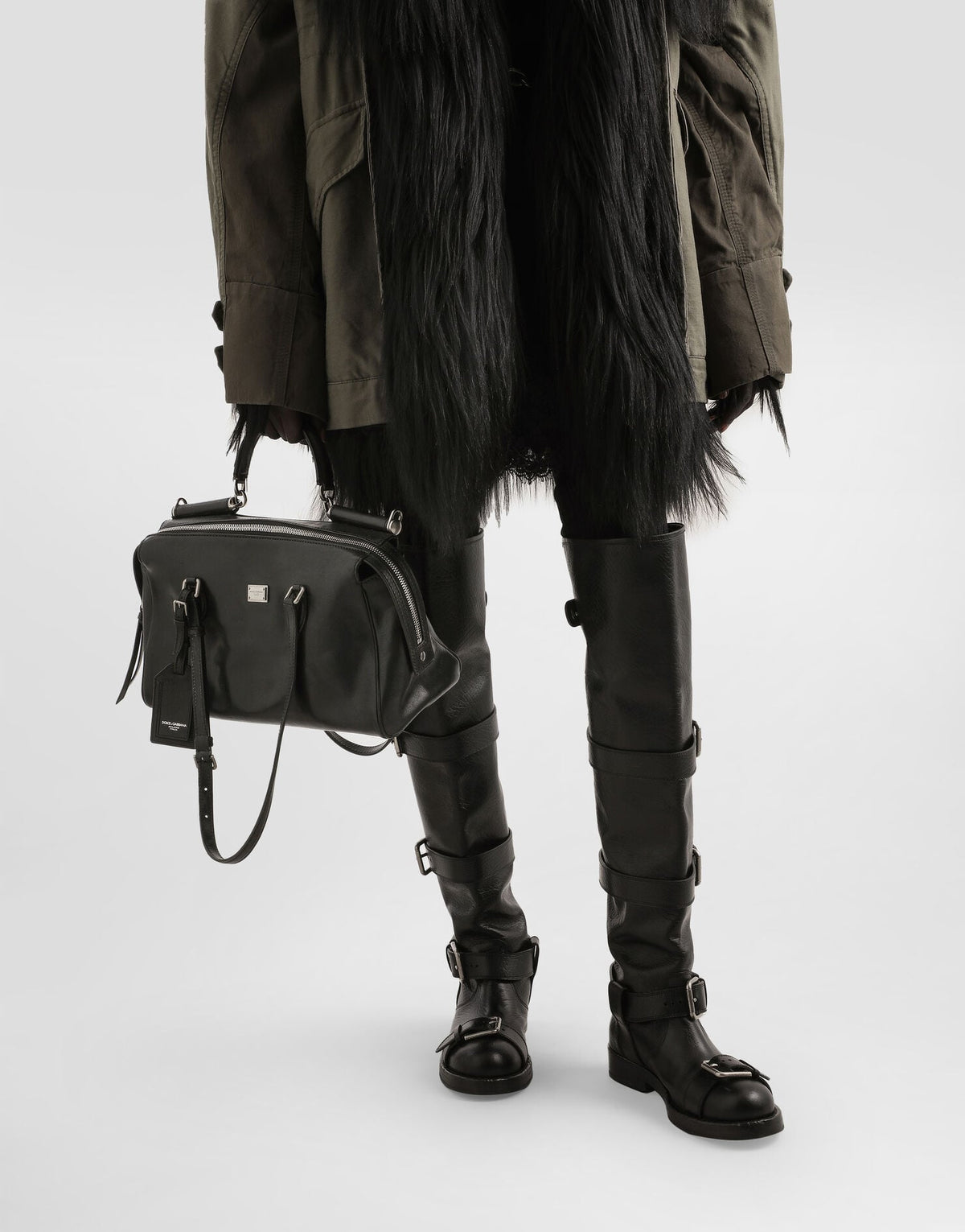 Medium Vittoria Handbag Calfskin Leather Black Miami Palladium and Nickel Plating