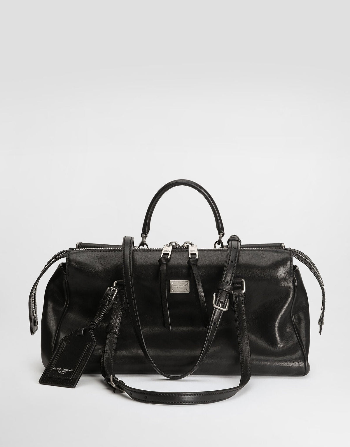 Medium Vittoria Handbag Calfskin Leather Black Miami Palladium and Nickel Plating
