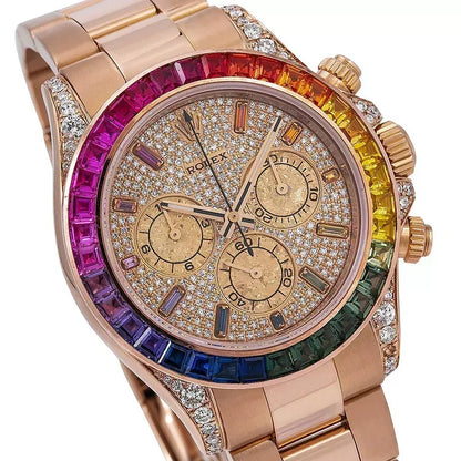Men's Diamond Watch Day-Date Gold 40 mm Rose Gold Tone Dial