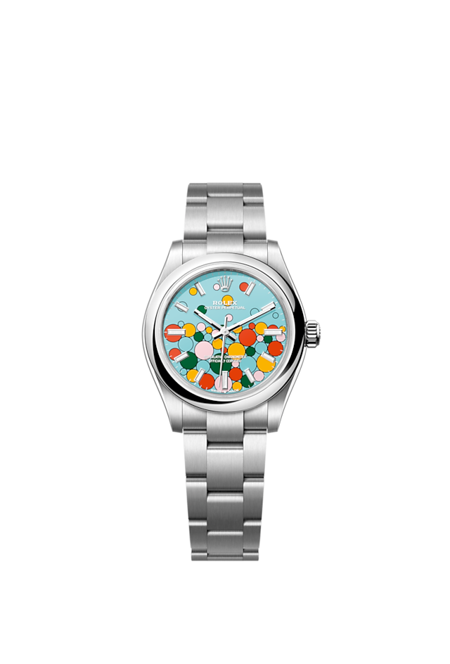 Oyster Perpetual 31, Turquoise blue, Celebration motif, Oystersteel, 31mm, Ref# 277200-0010