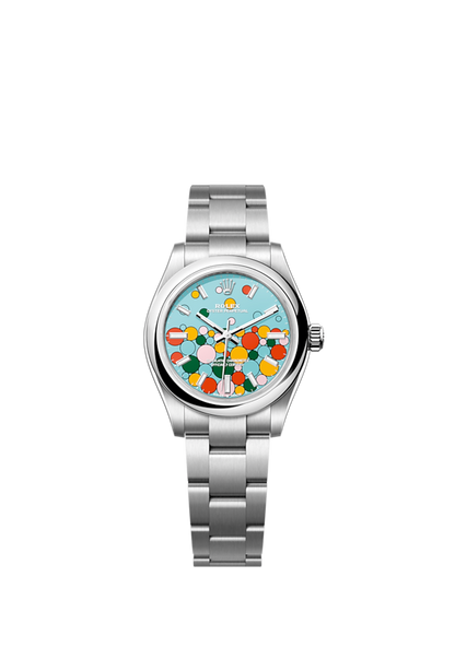 Oyster Perpetual 31, Turquoise blue, Celebration motif, Oystersteel, 31mm, Ref# 277200-0010