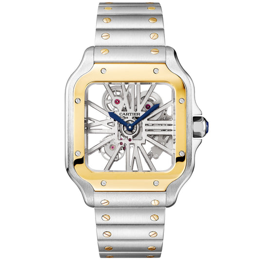 Santos de CT Large Skeleton Steel & 18ct Yellow Gold Bracelet Watch